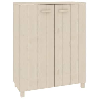 Shoe Cabinet, 2 Slatted Doors, Honey Brown Solid Pine Wood, 33x16x42In