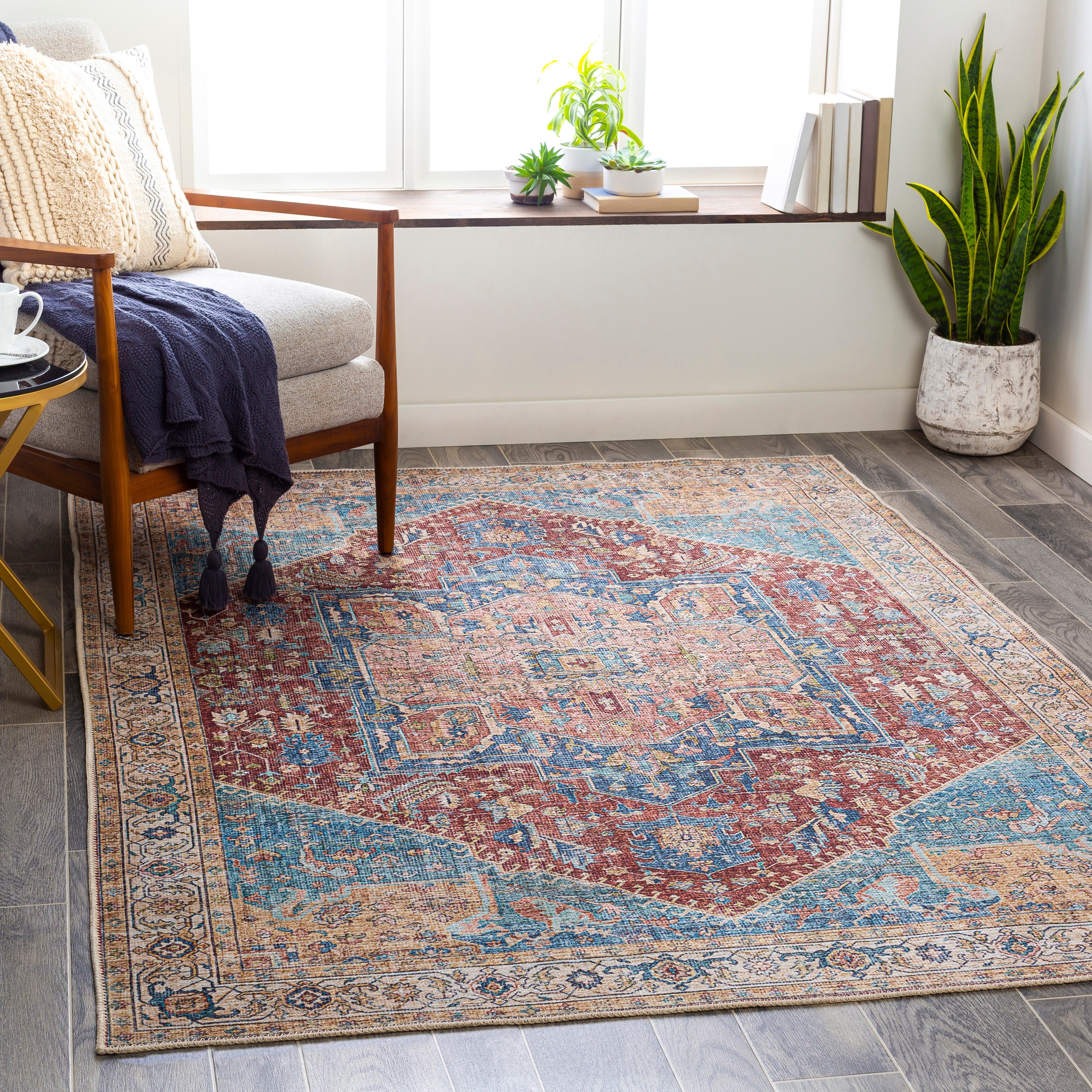 Livabliss Arabella Vintage Medallion Printed Machine Washable Area Rug