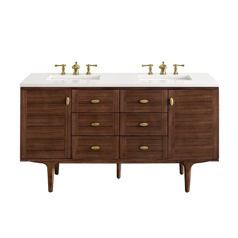 James Martin Vanities Amberly 60" Double Vanity, Mid-Century Walnut