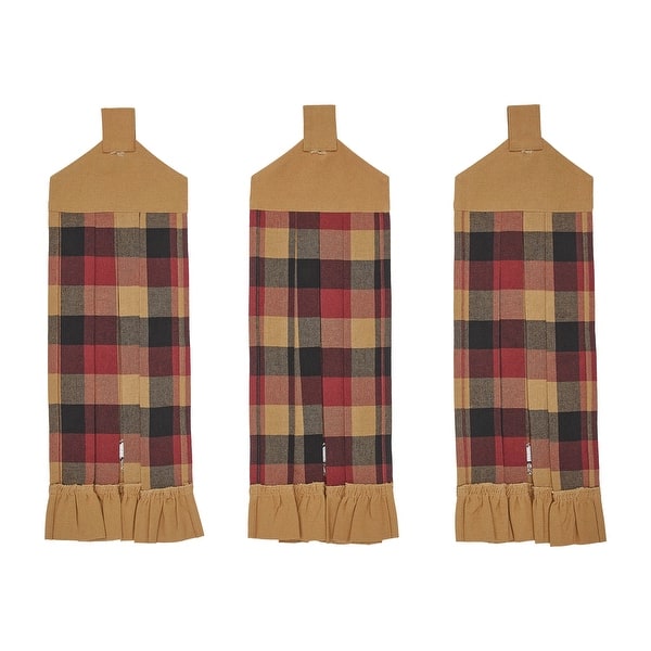 Heritage Farms Primitive Check Button Loop Tea Towel Set of 3 Bed