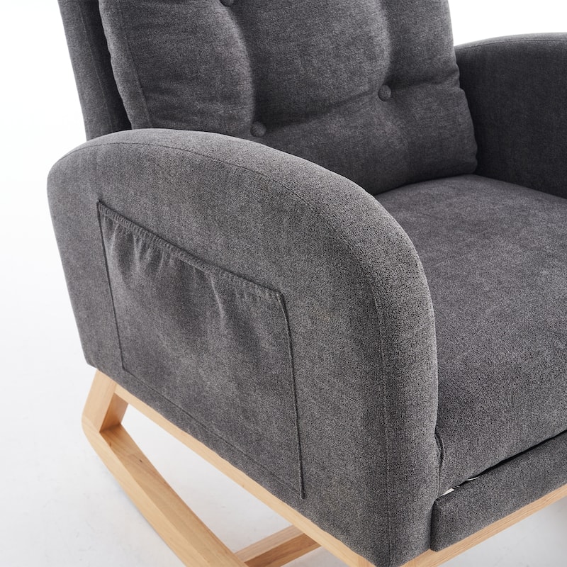 38.36'' Modern Wooden High Back Upholstered Accent Rocking Chair with Footrest