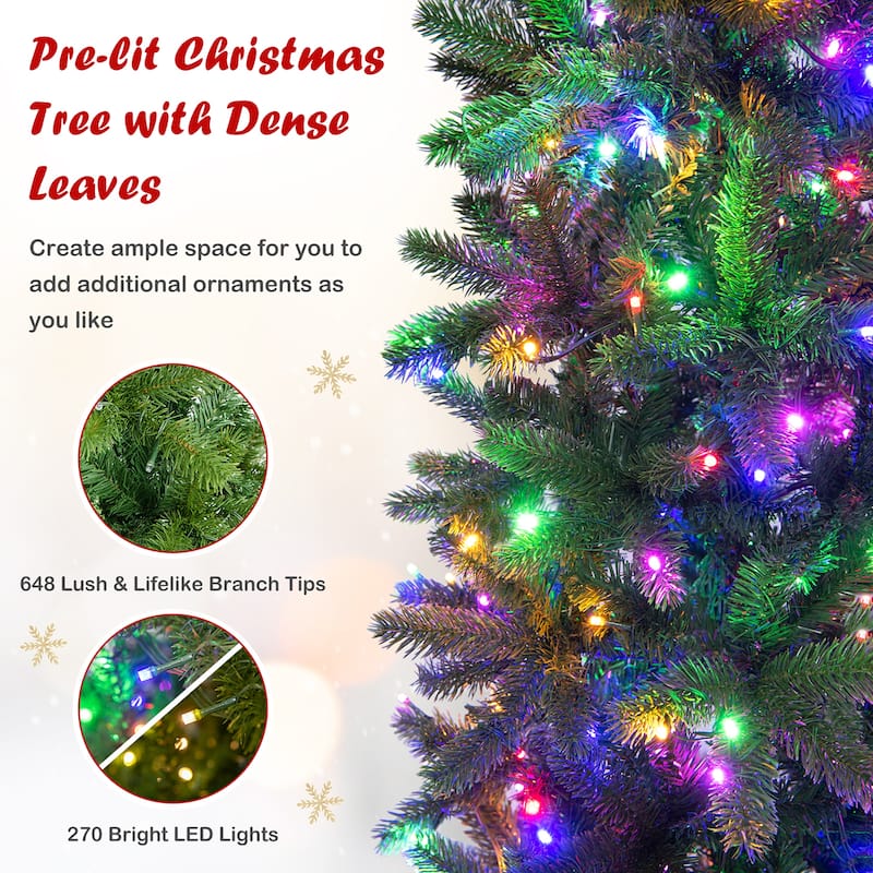 Gymax 6FT Hinged Pre-lit Christmas Slim Pencil Tree w/ 10 Lighting
