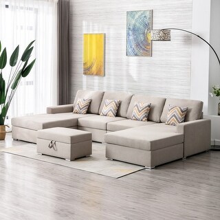 Nolan Linen Fabric 5Pc Double Chaise Sectional Sofa with ...
