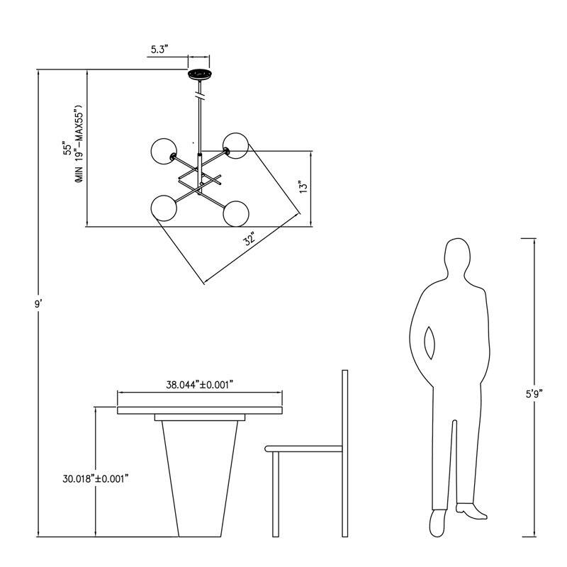 Caucy 4-Light Sputnik Modern Chandelier-UL - 32 inches