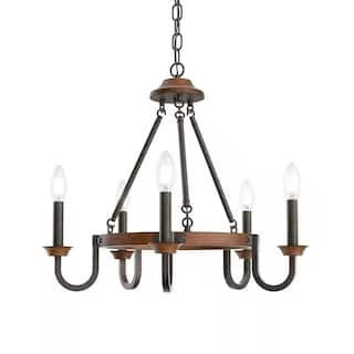 Barrett 22"W 5-Light Chandelier by Kichler Auburn Stain with Anvil Iron Finish