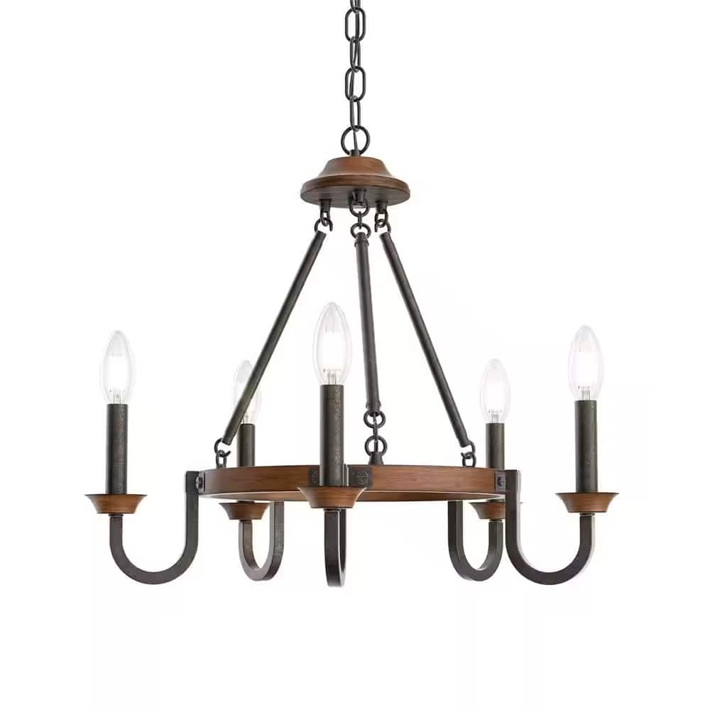 Barrett 22"W 5-Light Chandelier by Kichler Auburn Stain with Anvil Iron Finish - N/A