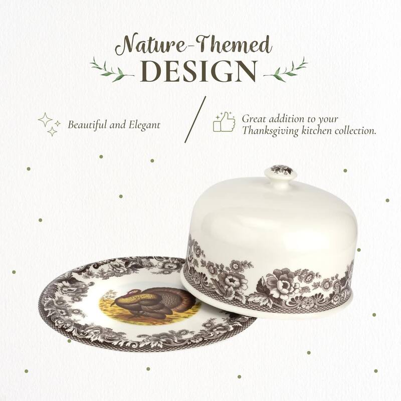 Spode Woodland Turkey Motif Serving Platter with Dome - 11.5 inch