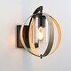 preview thumbnail 4 of 10, 1-Light Distressed Black and Wood Tone Globe Cage Outdoor Wall Lantern Sconce Light with Clear Glass Cylinder - 11.7"H
