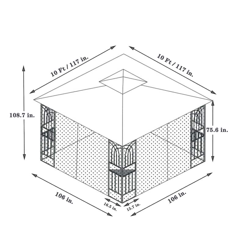 Outdoor Gazebo with Mosquito Netting, 10x10 Outdoor Patio Gazebo Canopy Tent with Ventilated Double Roof for Outside, Garden