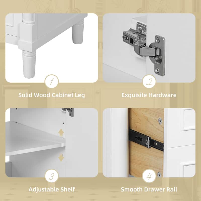 Modern 30" Bathroom Vanity Cabinet with Sink, 2 Drawers, Soft Close Door & Solid Wood Legs