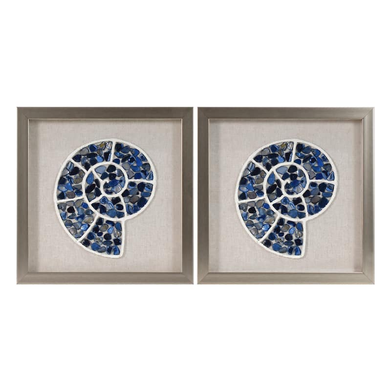 American Art Decor 2-Piece Coastal Seashell & Sea Glass Shadowbox Framed Wall Art Set - Sea Glass Shell