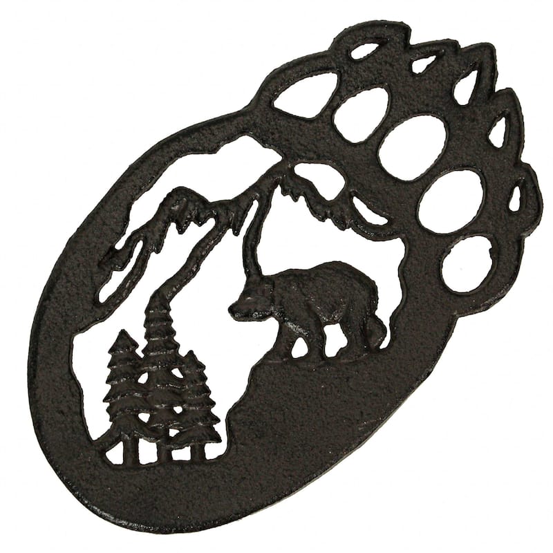 9 Inch Cast Iron Mountain Scene Bear Paw Kitchen Trivets (Set Of 2) - 0.75 X 9 X 5.25 inches
