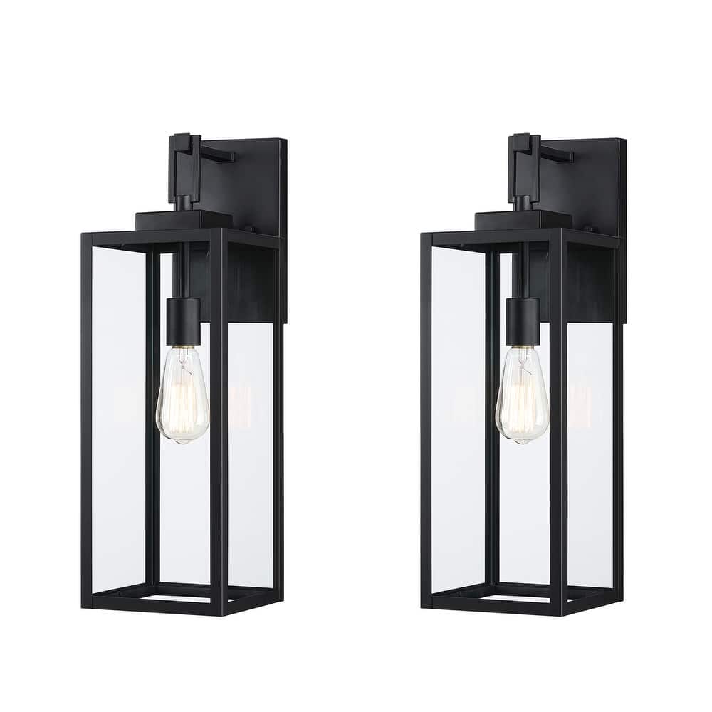 1-Light 21.8 inch Matte Black Outdoor Wall Lantern with Clear Glass Shade&Dusk to Dawn