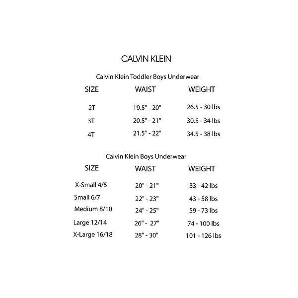 calvin klein t shirt size chart