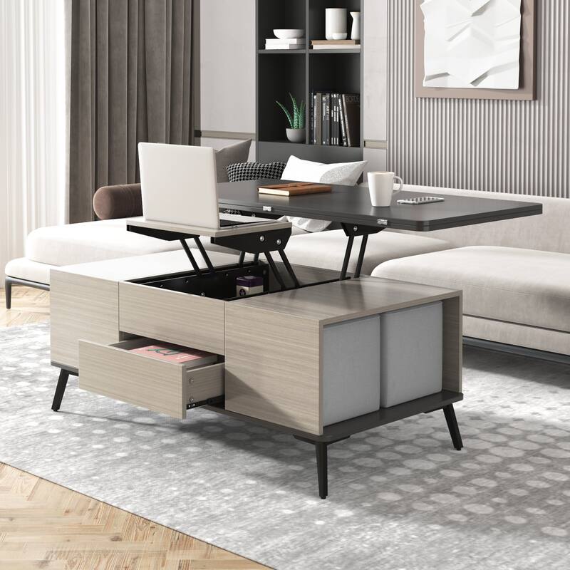 5 Pieces Lift Top Coffee Table Set with Storage Convertible Dining Table