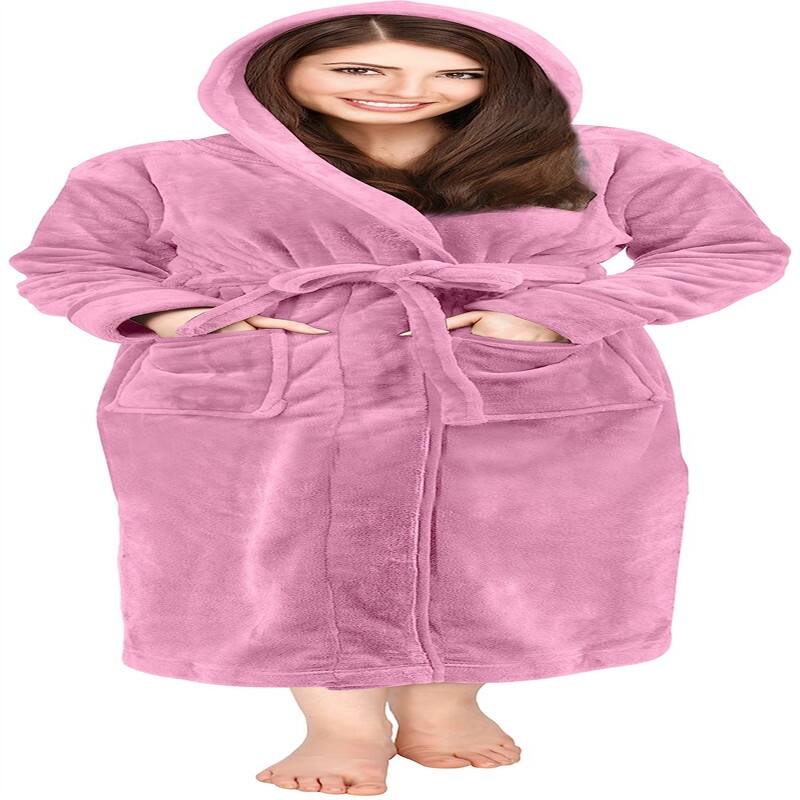 Women's Fleece Hooded Bathrobe Plush - Pink