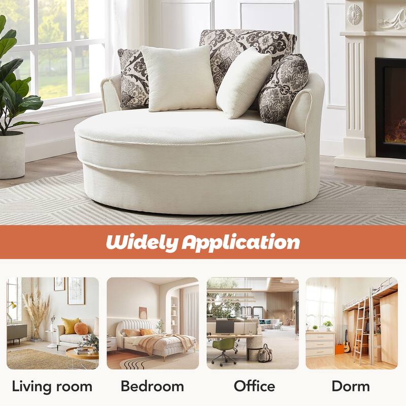 Swivel Accent Barrel Chair with 5 Movable Pillow 360 Degree Swivel Round Sofa Chair for Living Room - Beige