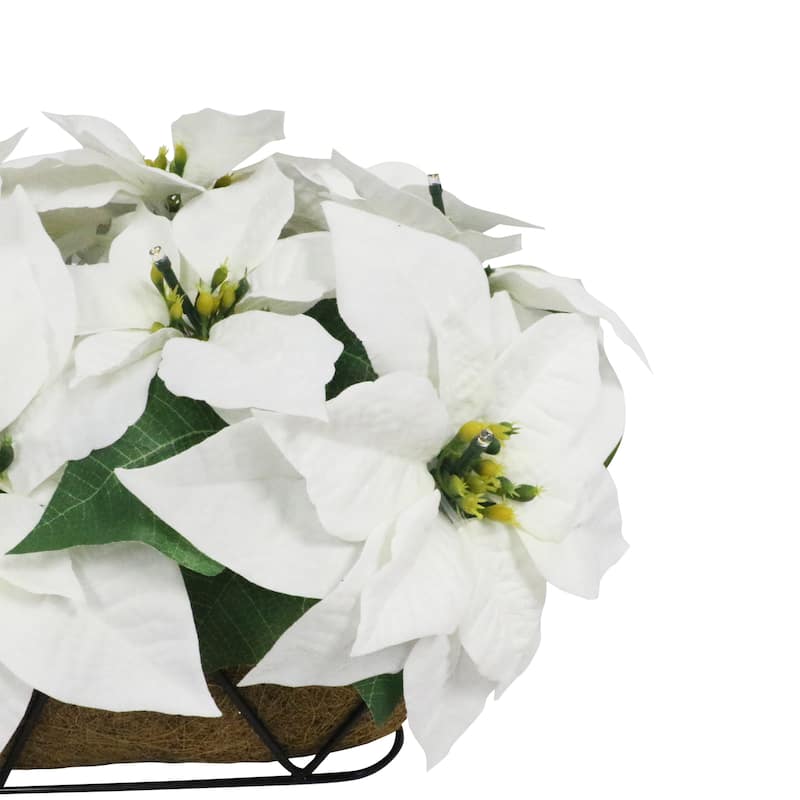 Puleo International 24" Pre-Lit Battery-Operated Artificial White Poinsettia Window Box Décor