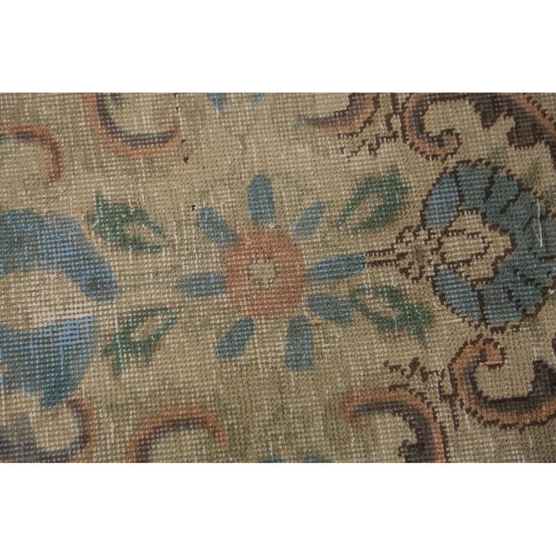 Floral Tabriz Persian Area Rug Beige Bedroom Handmade Wool Carpet - 9'6"x 12'9"