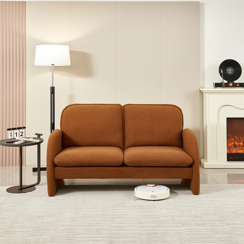 59" Sherpa Fabric Upholstered Sofa Small Couch for Living Room