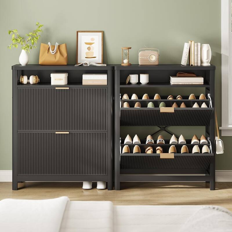 Shoe Storage Cabinet with 2 Large Flip Drawers Shoe Rack Cabinet