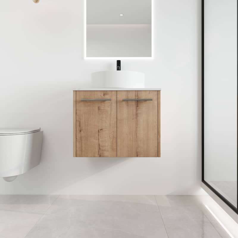 Malwee 24"/30" Floating Bathroom Vanity, Wall Mounted Bathroom Vanity with Ceramic Sink,Soft Close Doors