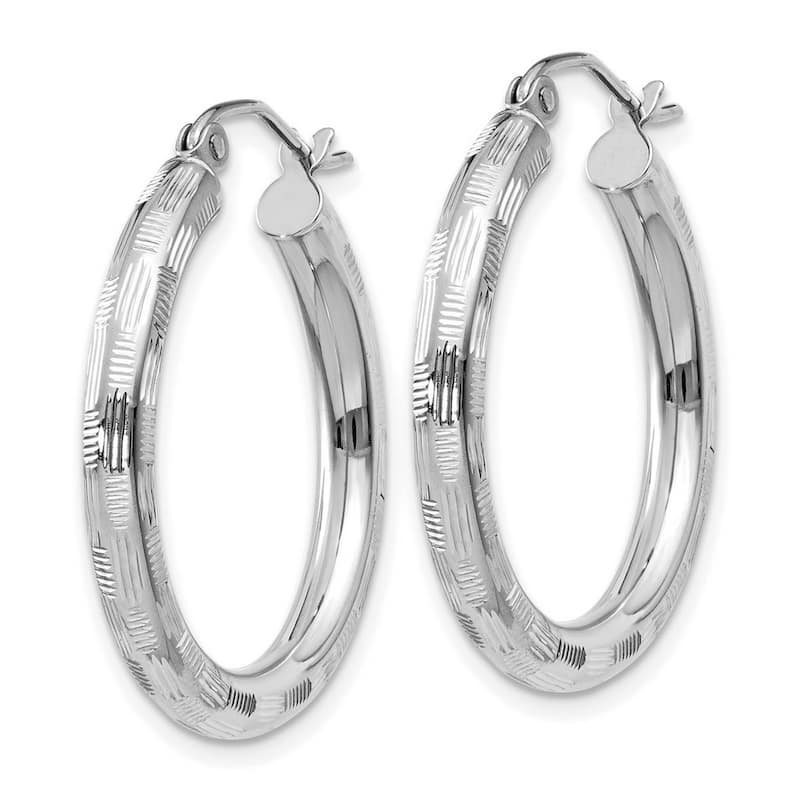 Curata 14k White Gold Textured Checkerboard 20x3mm Hoop Earrings