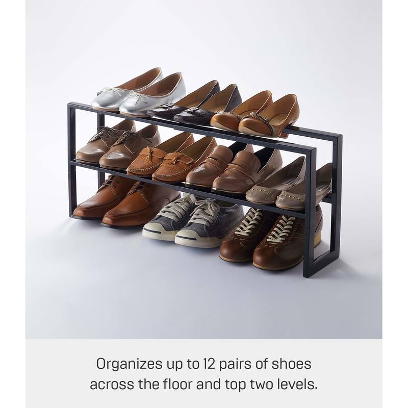 Yamazaki Home Expandable Shoe Rack - Two Sizes, Steel, Double, Holds 6 to 12 shoes, Expandable
