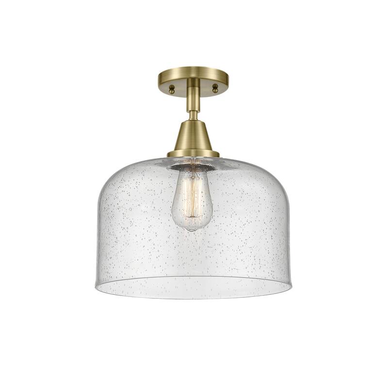 Innovations Lighting Caden Bell - 1 Light 12" Flush Mount - Antique Brass/Seedy