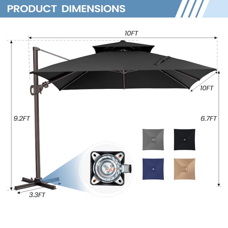 13 x 10 FT Outdoor Patio Cantilever LED Lighted Double Vented Umbrella with Base
