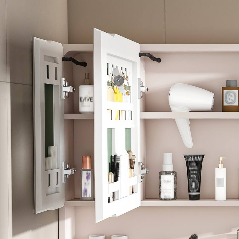 Aluminium Medicine Cabinet Mirror, 35 x 28 Inches Medicine Cabinet with 3 Colors LED Light and Defogging Function