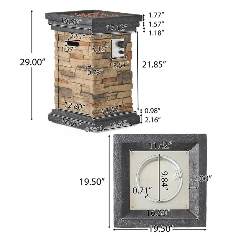 19.5 in. W x 29 in. H Square Stone Propane Gas Burning Outdoor Fire Pits in Gray