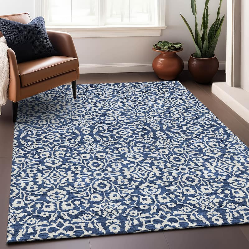 Premium Washable Super Soft Traditional Mekenzie Mayfield Rug - Navy - 2'6" x 3'10"