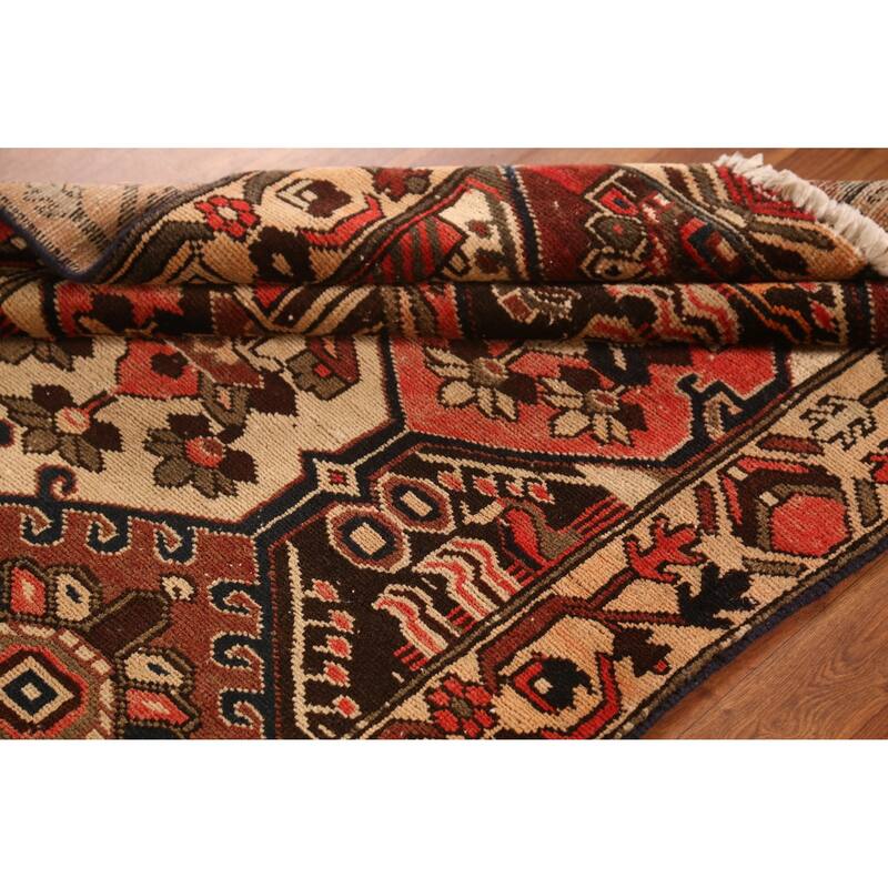 Hand Knotted Oriental 100% Wool Carpet Traditional Geometric Oranges & Rust Bakhtiari Runner Rug - 9' 6'' X 3' 4''