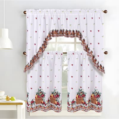 RT Designers Collection Ruffle Fruit Basket Tier and Valance Kitchen Curtain Set