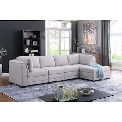Reversible Modular Sectional Sofa with Ottoman in Light Gray