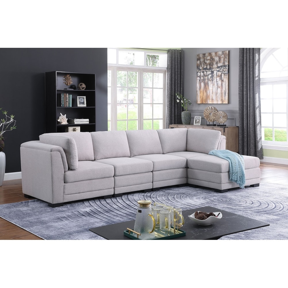 Reversible Modular Sectional Sofa with Ottoman in Light Gray