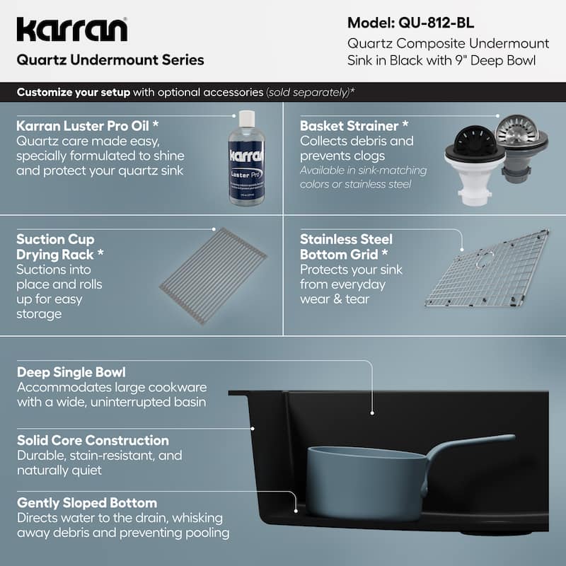 Karran Undermount 32.5 in. Large Single Bowl Quartz Kitchen Sink