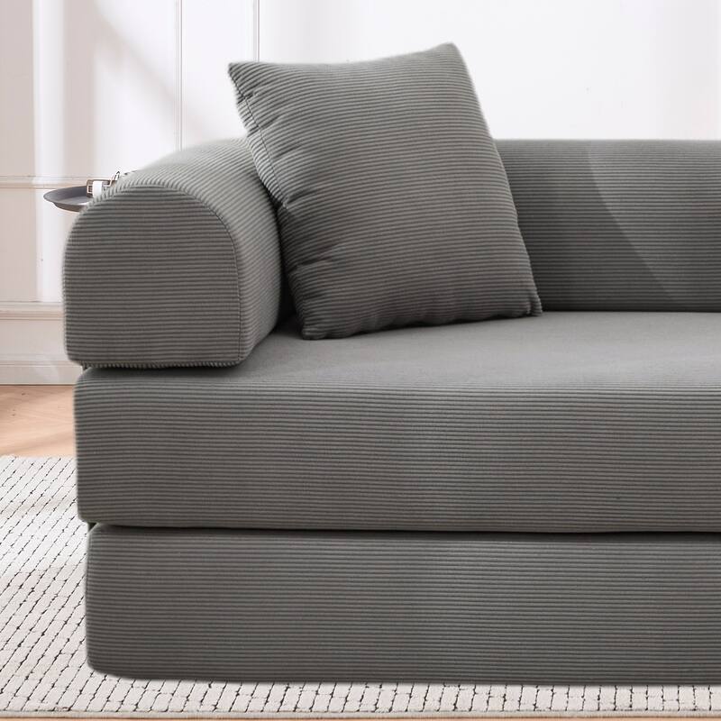 Convertible Sofa Bed, Folding Floor Couch Loveseat with Pillows, Corduroy Multi‑Mode Lounger, Sleeper Mattress