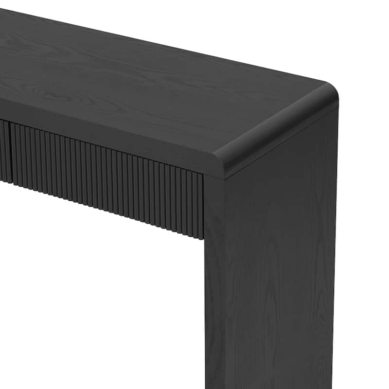 Roomfitters Rustic Console Table with 3 Fluted organizer, Solid Wood Veneer and Natural Wood Grain