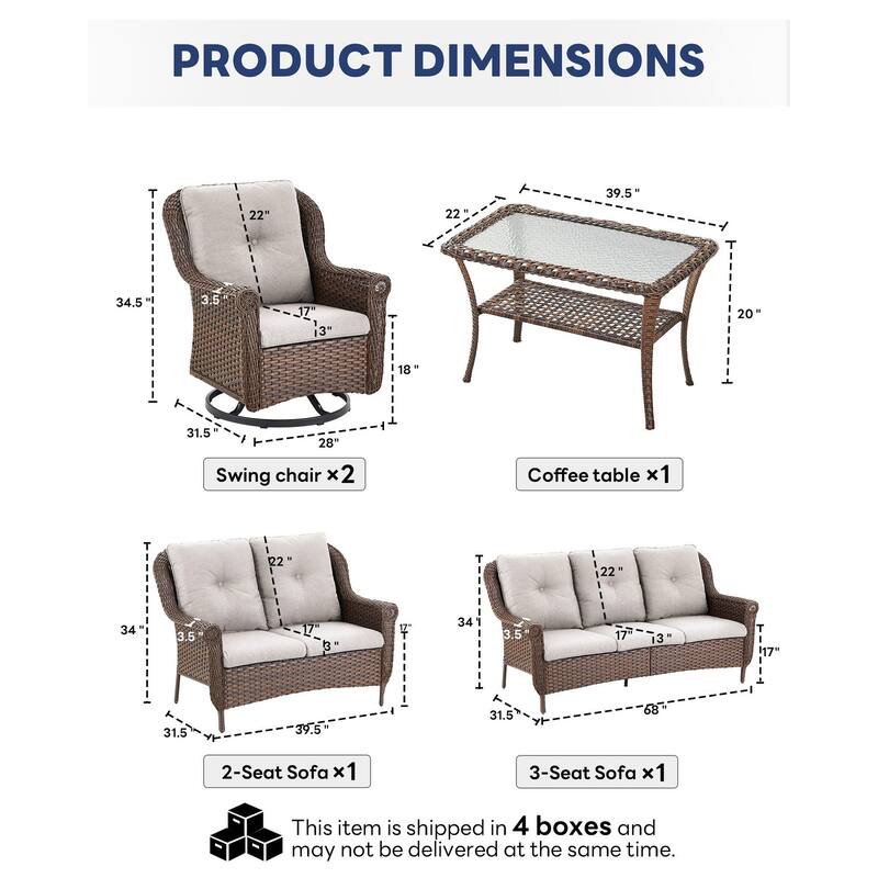 Pocassy Wicker Patio Conversation Set for Backyard