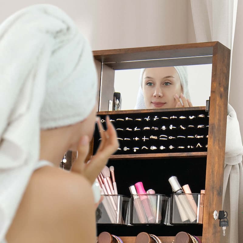 Costway LED Mirror Jewelry Cabinet with 20 LED Lights Full-Length - See Details