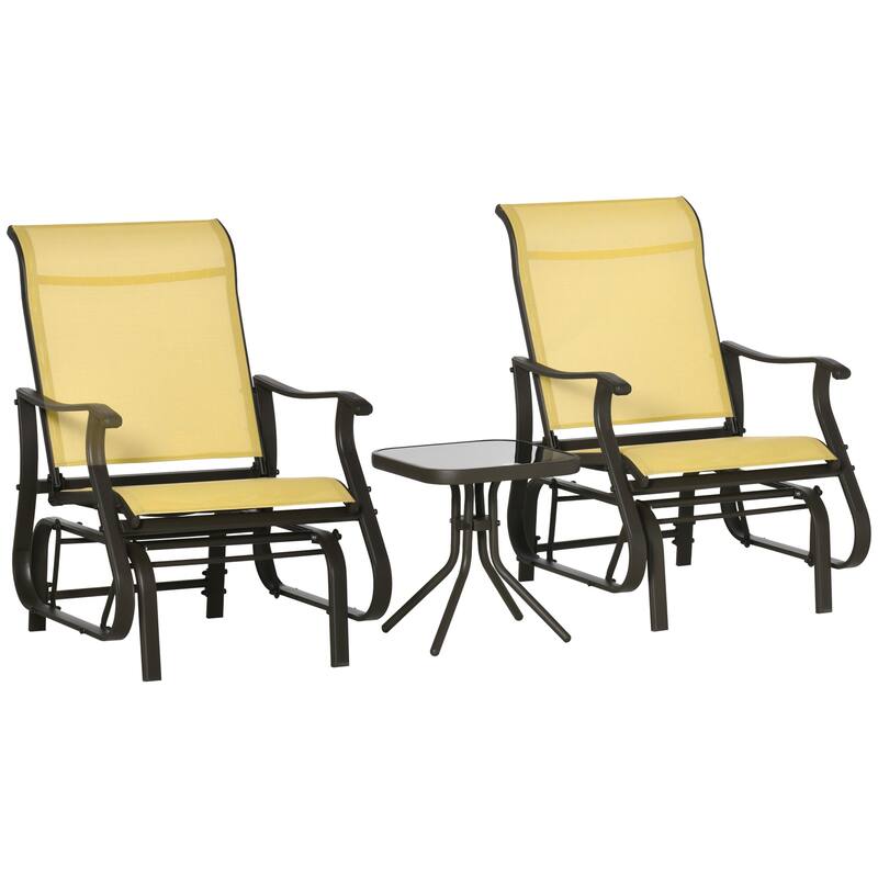 3-Piece Patio Glider Chair Set with Tempered Glass Side Table, Steel Frame Outdoor Rocking Chairs with Mesh Fabric for Porch