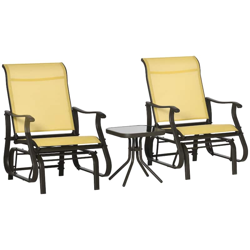 Outsunny 3-Piece Outdoor Gliders Set Bistro Set with Steel Frame,Tempered Glass Top Table for Patio, Garden, Backyard, Lawn