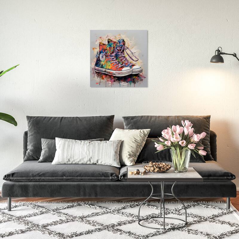 Wynwood Studio Fashion and Glam Artsy Sneaker IV Gray and Light Purple Modern & Contemporary Wall Art Canvas Print - 20 x 20