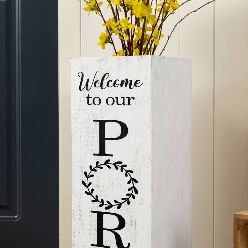Glitzhome 24"H Double Sided Solid Wood Black White Boxed "WELCOME PORCH" Porch Sign