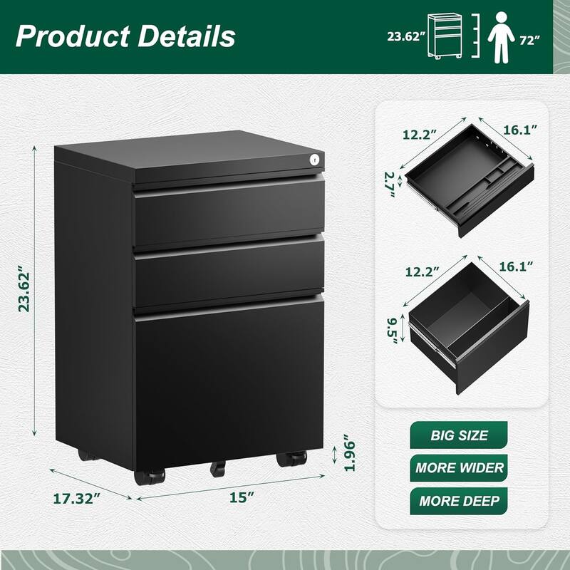 3 Drawer Mobile/Vertical File Cabinet for Home Office