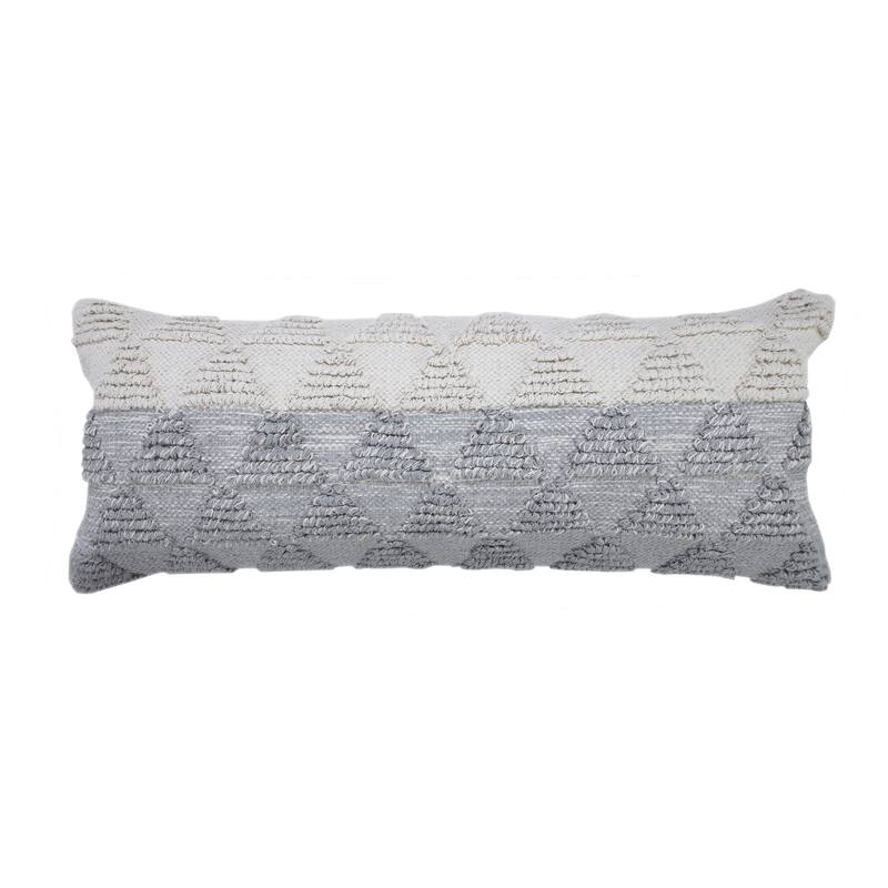 Sevita Contemporary Textured Diamond Cotton Throw Pillow - 14" x 36" - Cotton - Heathered Gray/Off-White