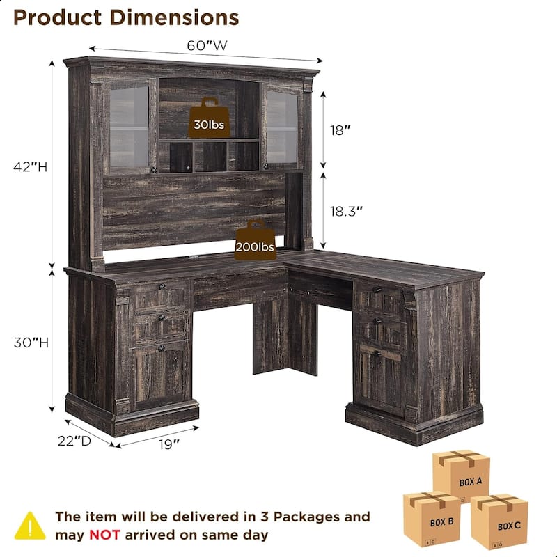 Farmhouse Computer Desk with Hutch, Wood Home Office Desk