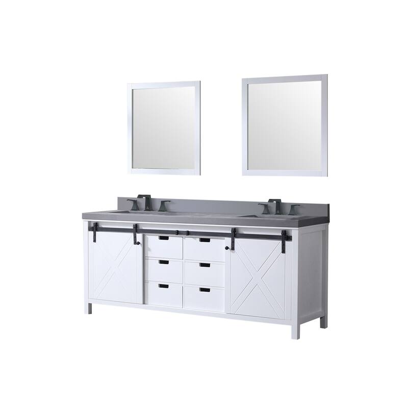 Marsyas Bath Vanity, Grey Quartz Countertop, Faucet Set and Mirrors